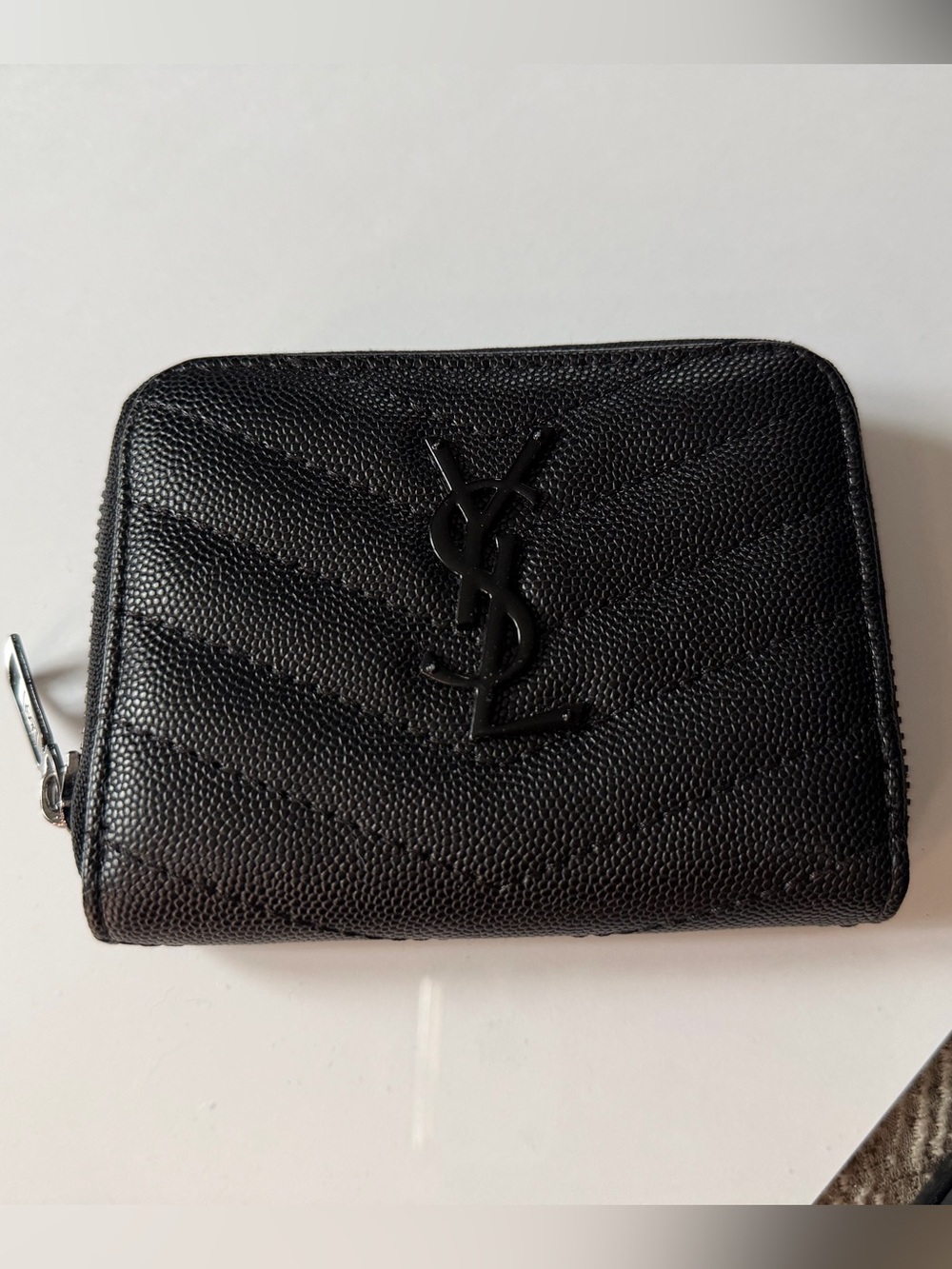 Quilted Grain Leather Compact Zip Wallet